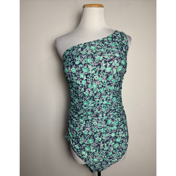 J. Crew One Piece Swimsuit Size S One Shoulder Ruched Floral Full Coverage - Picture 1 of 9